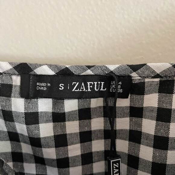 Zaful Women S/4 Black White Plaid Preppy Sleeveless Tied Cami Mini Dress NWT - Picture 7 of 10